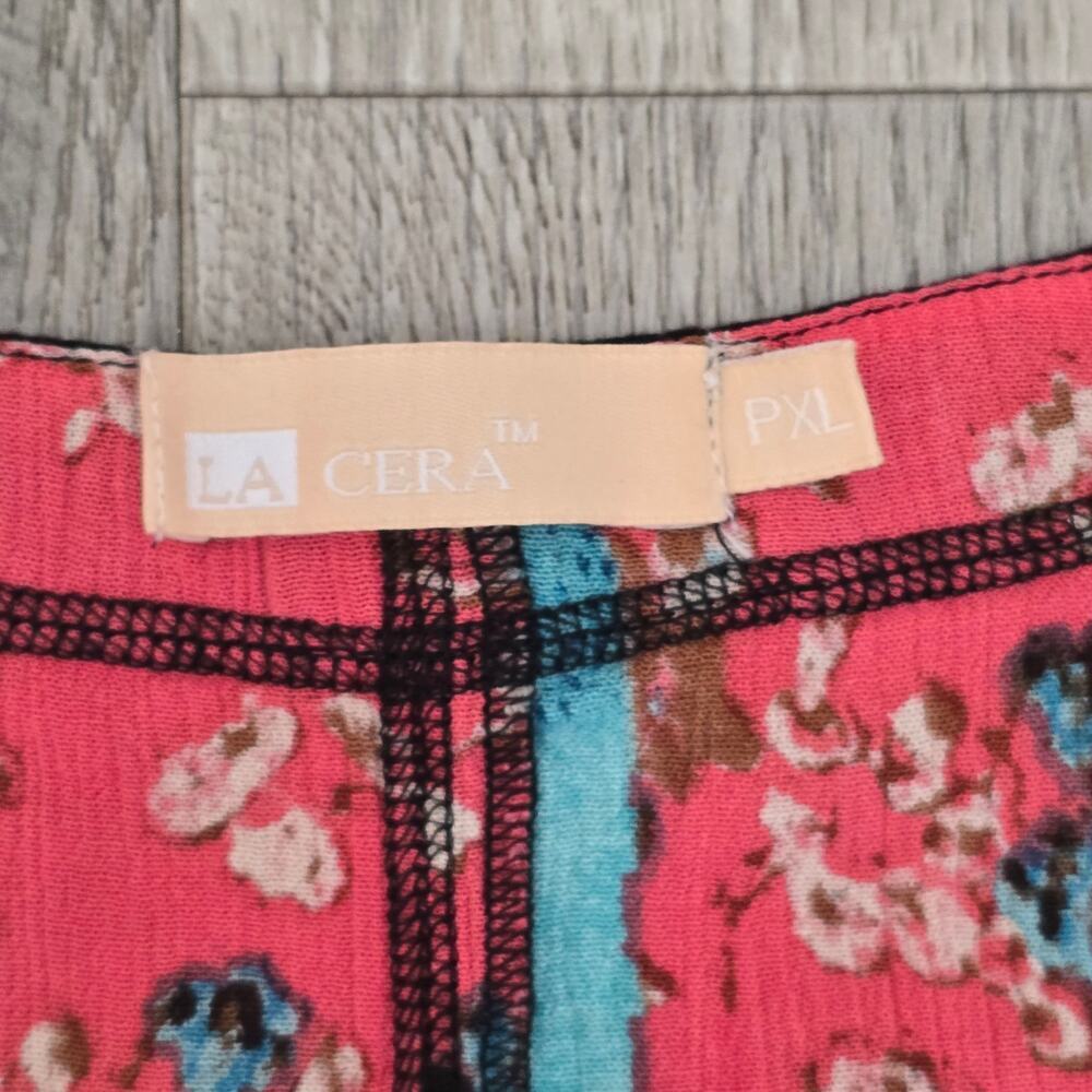 LA CERA Patchwork Button Dress XL Boho Artsy Short Sleeve Lagenlook Bohemian - Picture 6 of 10